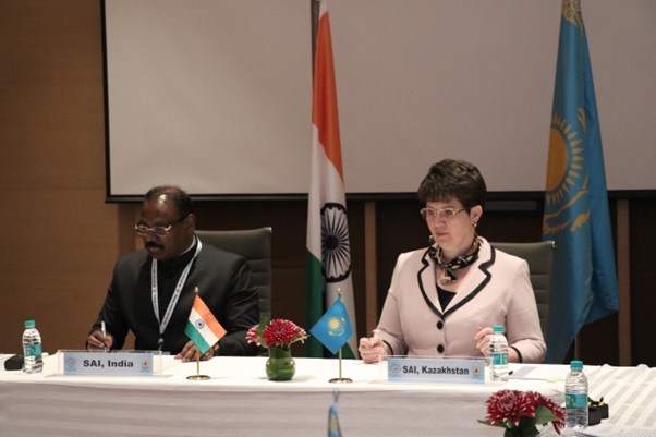 CAG of India, Shri Girish Chandra Murmu and Chairwoman of the Supreme Audit Chamber of the Republic of Kazakhstan, Ms. Natalya Godunova signed a MoU between the SAIs of India and Kazakhstan (6 Feb 2023)