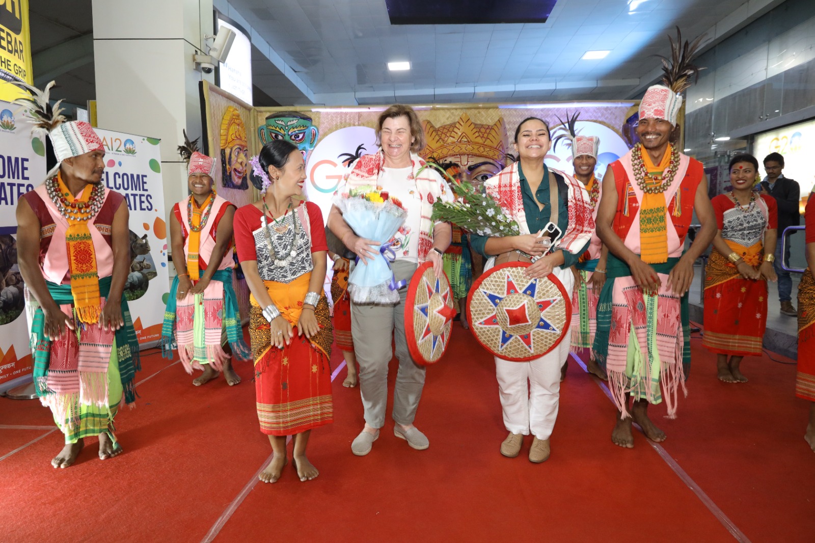 Delegates at the Airport while being received for attending the SAI20 Senior Official Meeting held from 13-14 March, 2023 at Guwahati, Assam